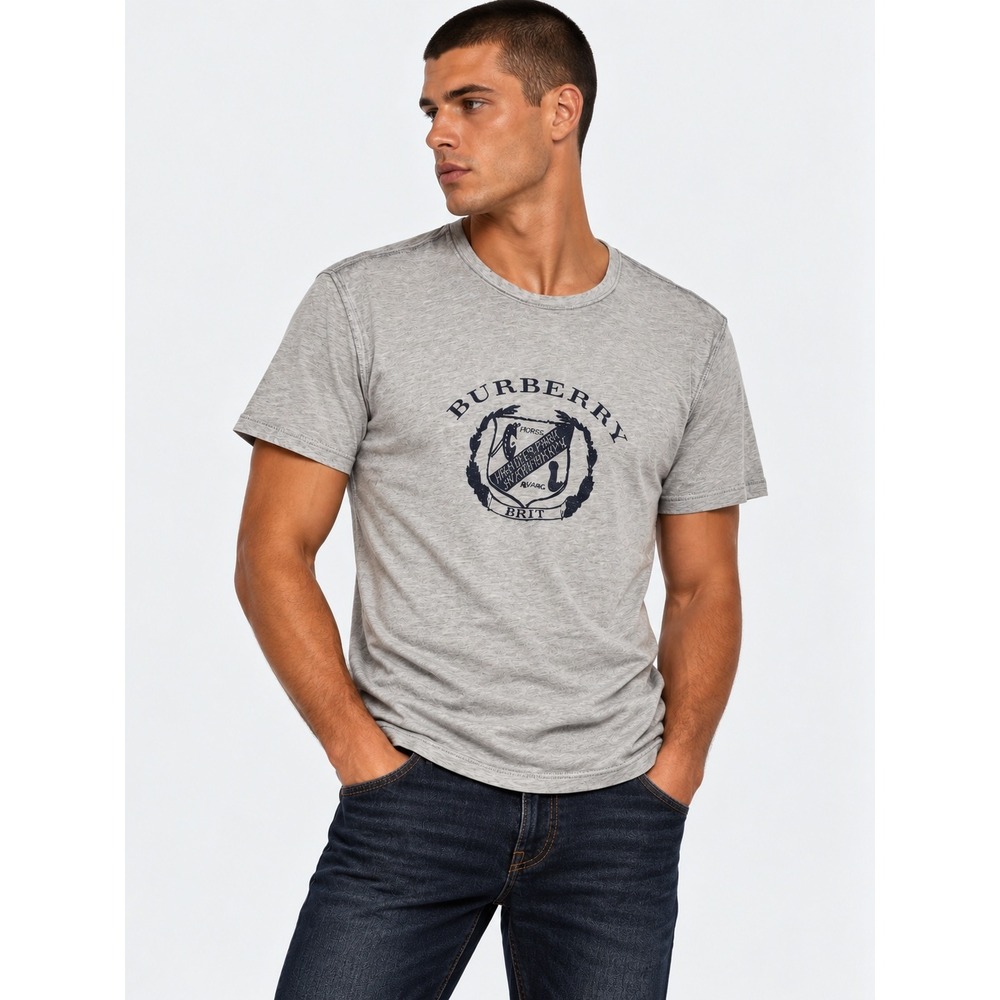 Burberry Brit Gray Weatherproof Crest Graphic T-Shirt Size S